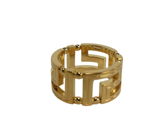 Greca Patterned Gold Toned Brass US Men's Size 9 Ring