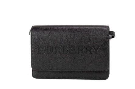 Hampshire Small Black Embossed Logo Smooth Leather Crossbody Handbag