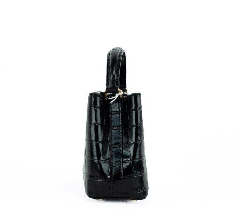 Small Black Crocodile Embossed Leather Micro Satchel Handbag