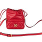 Red Quilted Leather Drawstring Shoulder Bag Bucket Crossbody Handbag