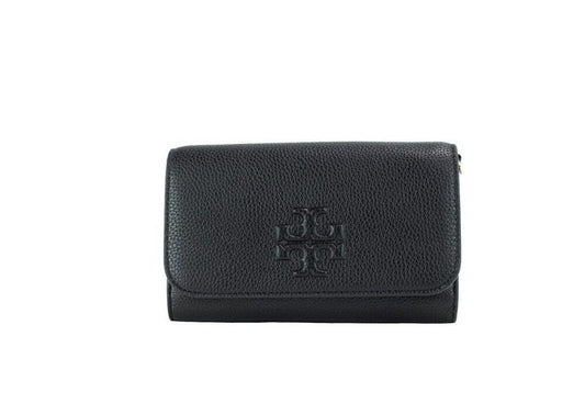 Thea Small Black Pebble Leather Flat Wallet Crossbody Handbag