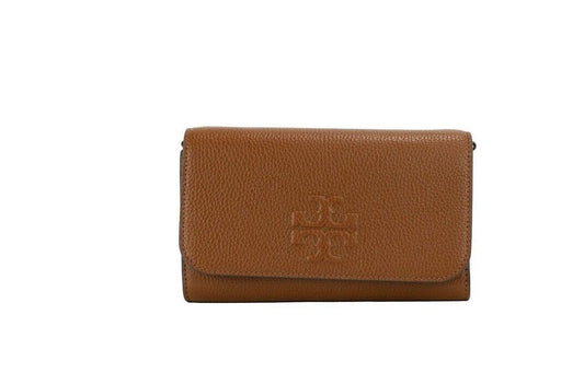 Thea Small Moose Pebble Leather Flat Wallet Crossbody Handbag Brown