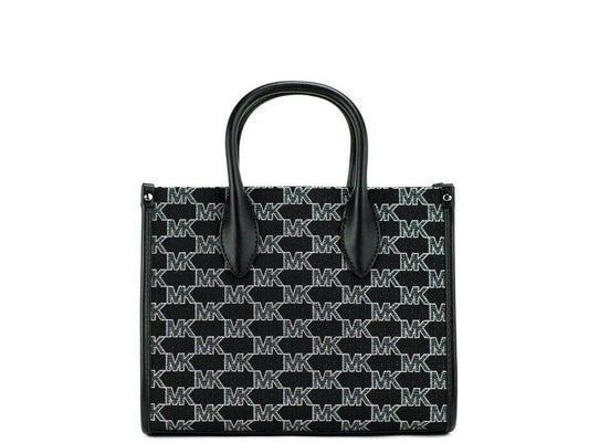 Mirella Small Black Canvas Top Zip Shopper Tote Crossbody Handbag