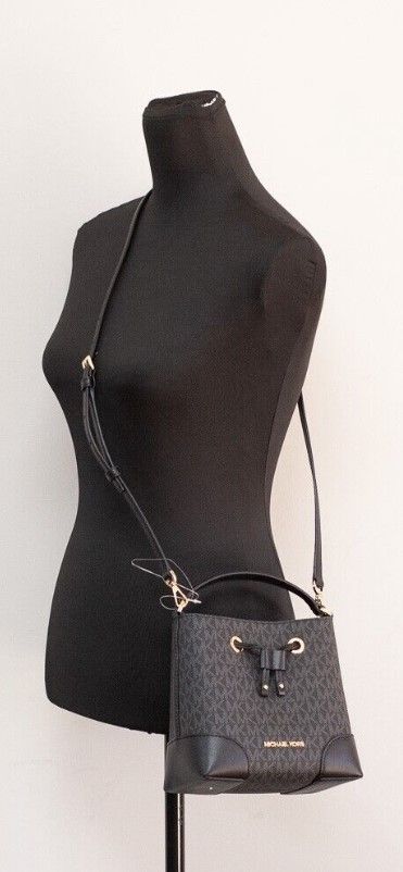 Mercer Small Black Signature Leather Bucket Crossbody Handbag Purse