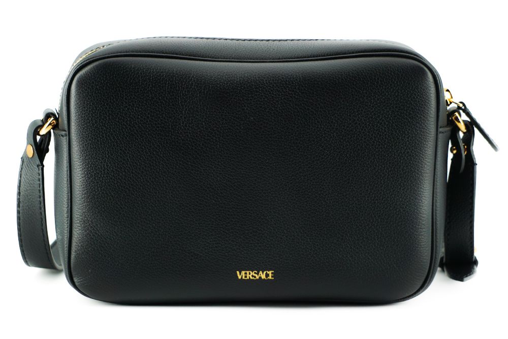 Sleek Black Calf Leather Camera Shoulder Bag