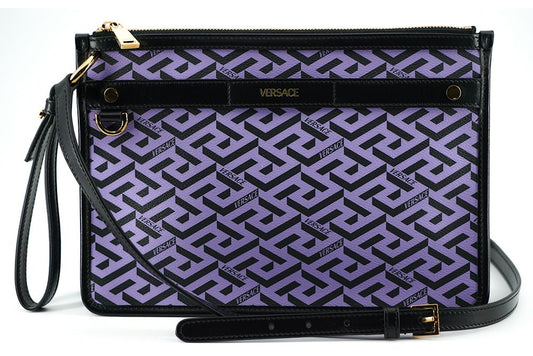 Violet Leather Greca Shoulder Bag