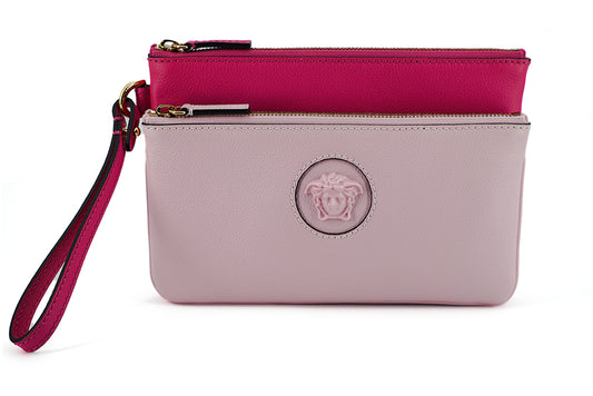 Elegant Pink Leather Pouch Clutch