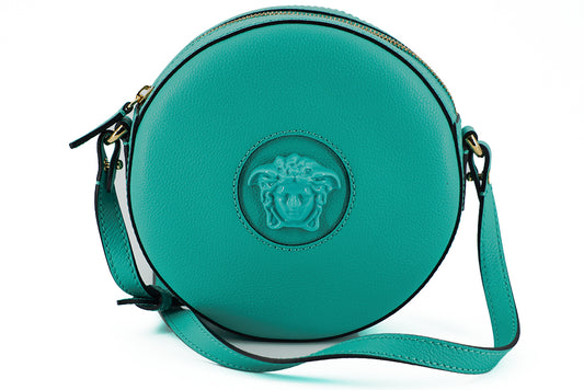 Mint Green Calf Leather Round Disco Shoulder Bag