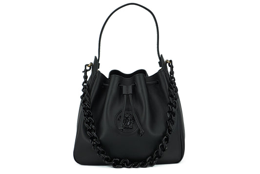 Elegant Black Leather Medusa Hobo Bag