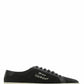 Sleek Black Canvas & Leather Low-Top Sneakers