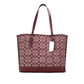 Mollie Wine Signature Denim Chambray Canvas Leather Tote Handbag