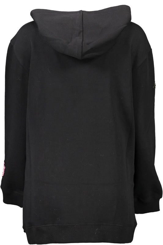 Elegant Embroidered Black Cotton Hoodie