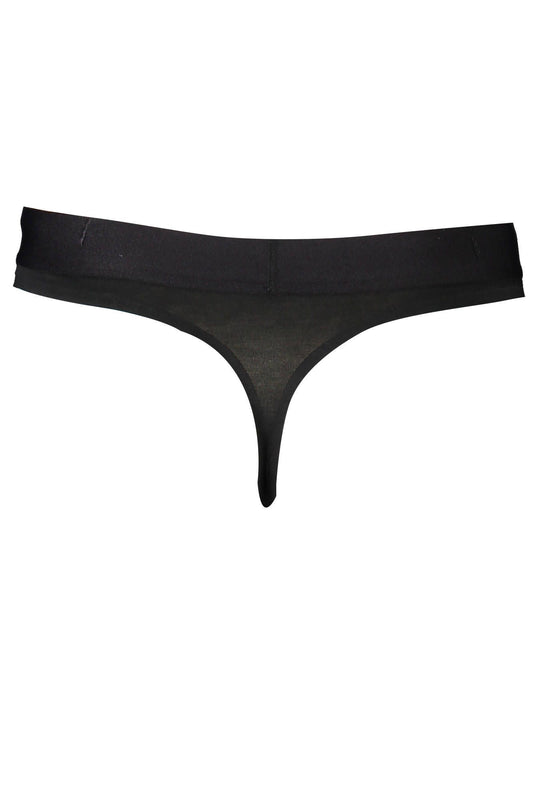 Elegant Black Cotton Thong with Logo Detail