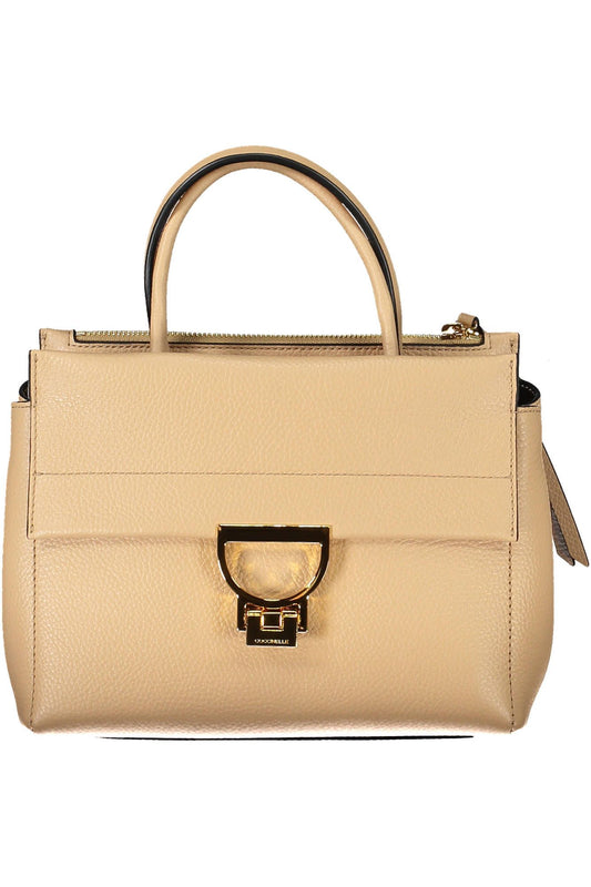 Beige Leather Elegance Handbag with Charm