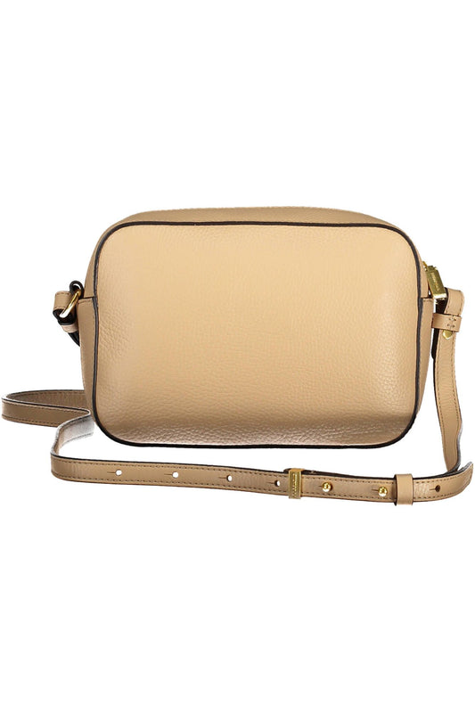 Elegant Beige Leather Shoulder Bag with Pockets