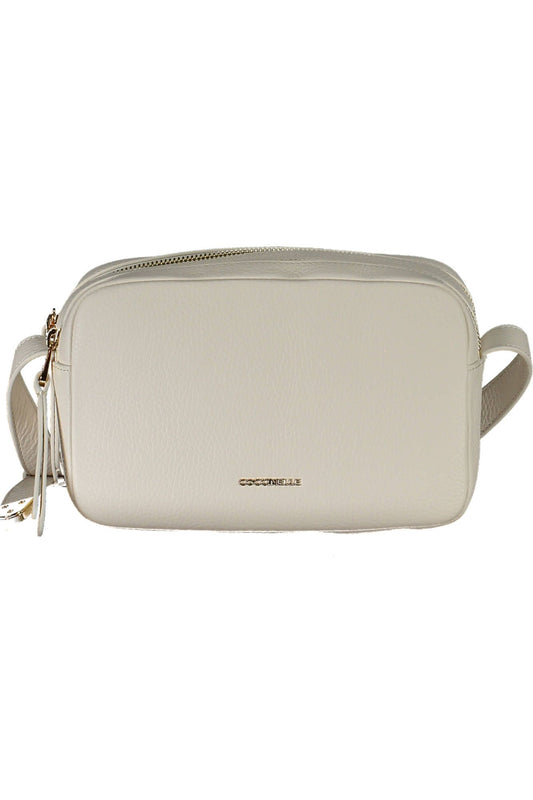 Chic White Leather Shoulder Bag with Logo Detail