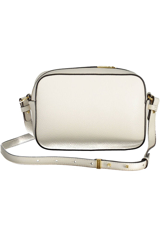 Chic White Leather Shoulder Bag with Sleek Closure