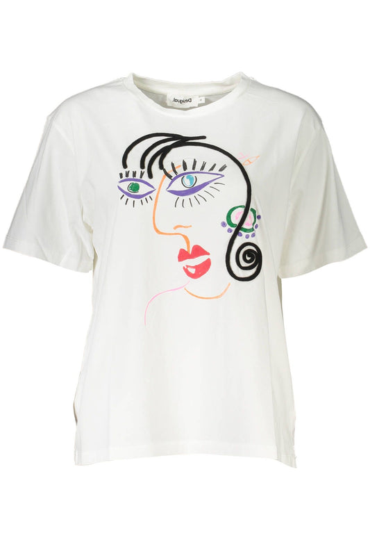 Chic Embroidered White Tee with Artistic Flair