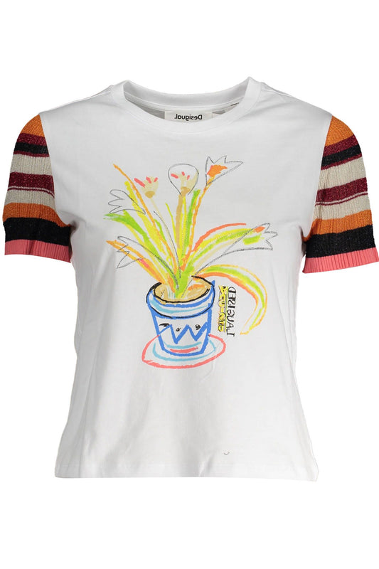 Chic Contrasting Print White Tee with Logo