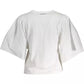 Chic White Embroidered Logo Tee with Wide Sleeves