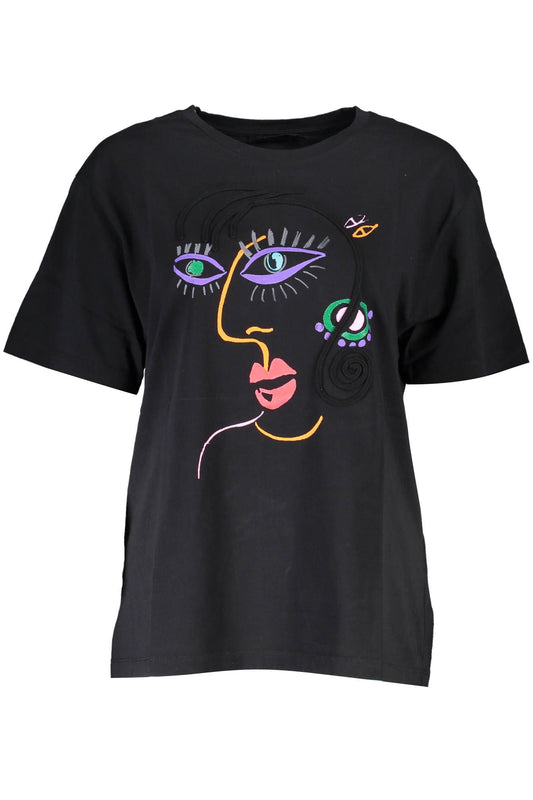 Chic Embroidered Black Tee with Artistic Flair