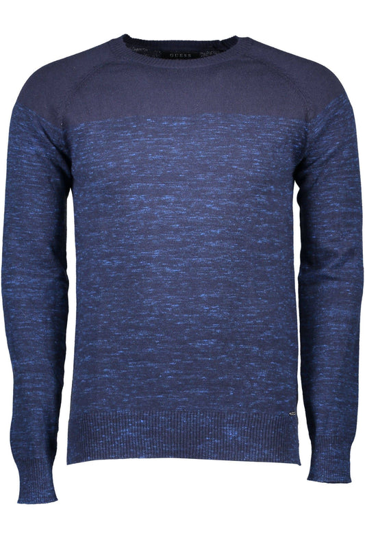 Chic Blue Cotton Sweater with Contrasting Detail