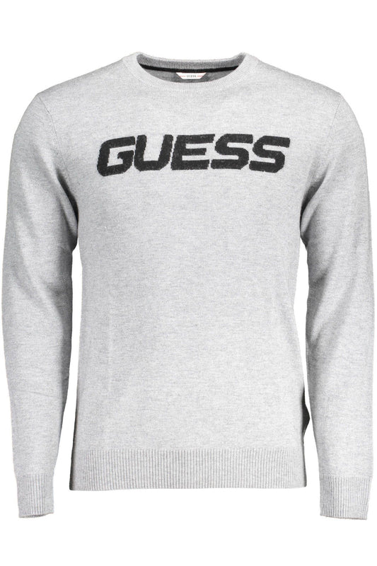 Sleek Gray Wool Sweater with Contrast Logo