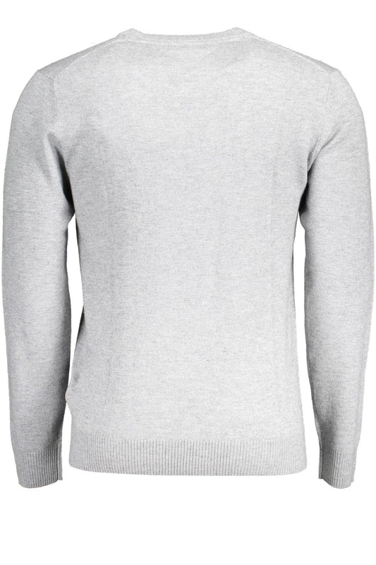 Sleek Gray Wool Sweater with Contrast Logo