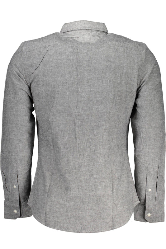 Sleek Gray Italian Collared Slim Shirt
