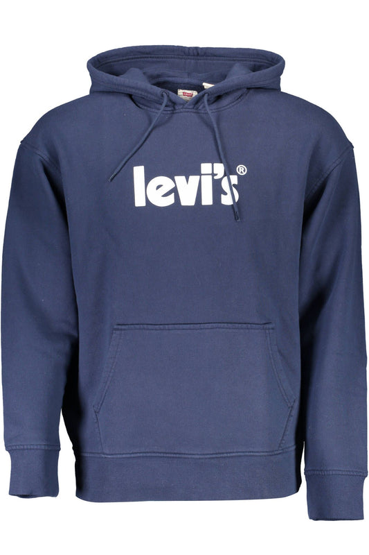 Classic Blue Cotton Hoodie with Logo Print
