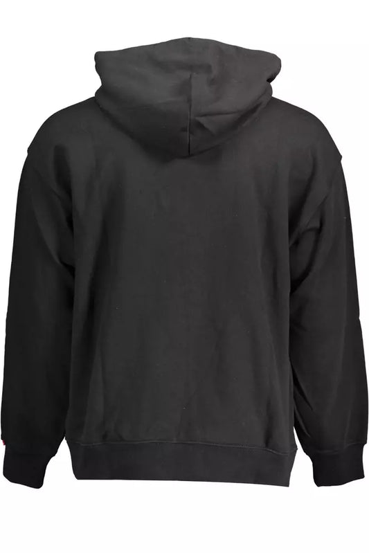Sleek Black Cotton Hoodie with Embroidered Logo