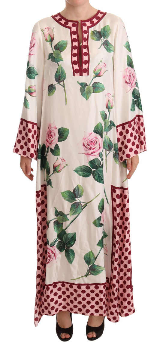Exquisite Floral Silk Kaftan Dress