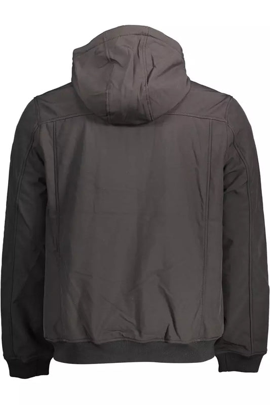 Sleek Black Hooded Jacket with Contrast Details