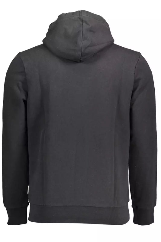 Sleek Black Hooded Cotton Sweatshirt