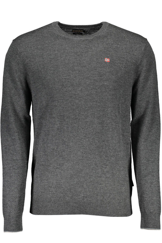 Elegant Grey Wool Sweater with Embroidered Logo