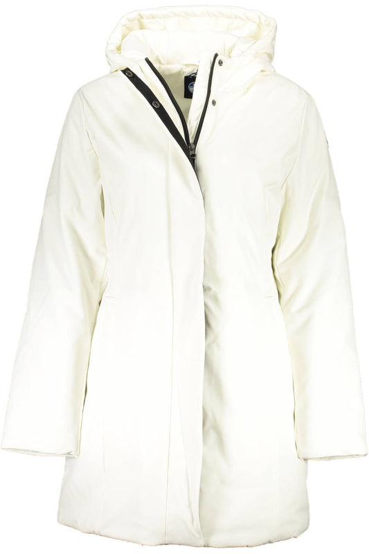 Elegant White Hooded Jacket with Chic Applique