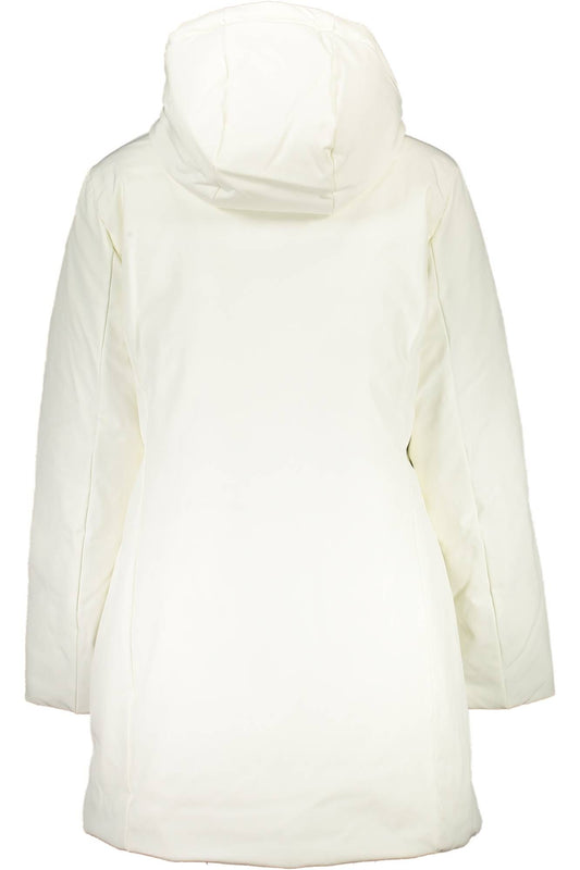 Elegant White Hooded Jacket with Chic Applique
