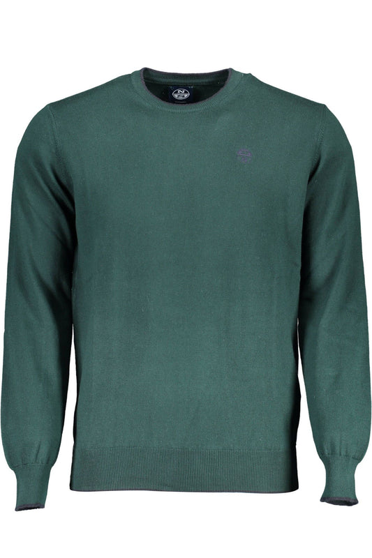 Emerald Cotton Crewneck Sweater with Logo Detail