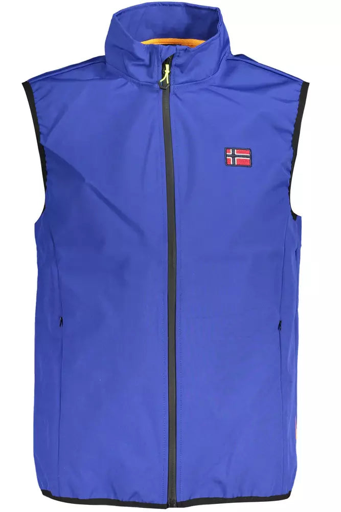 Sleek Soft Shell Sleeveless Zip Jacket in Blue