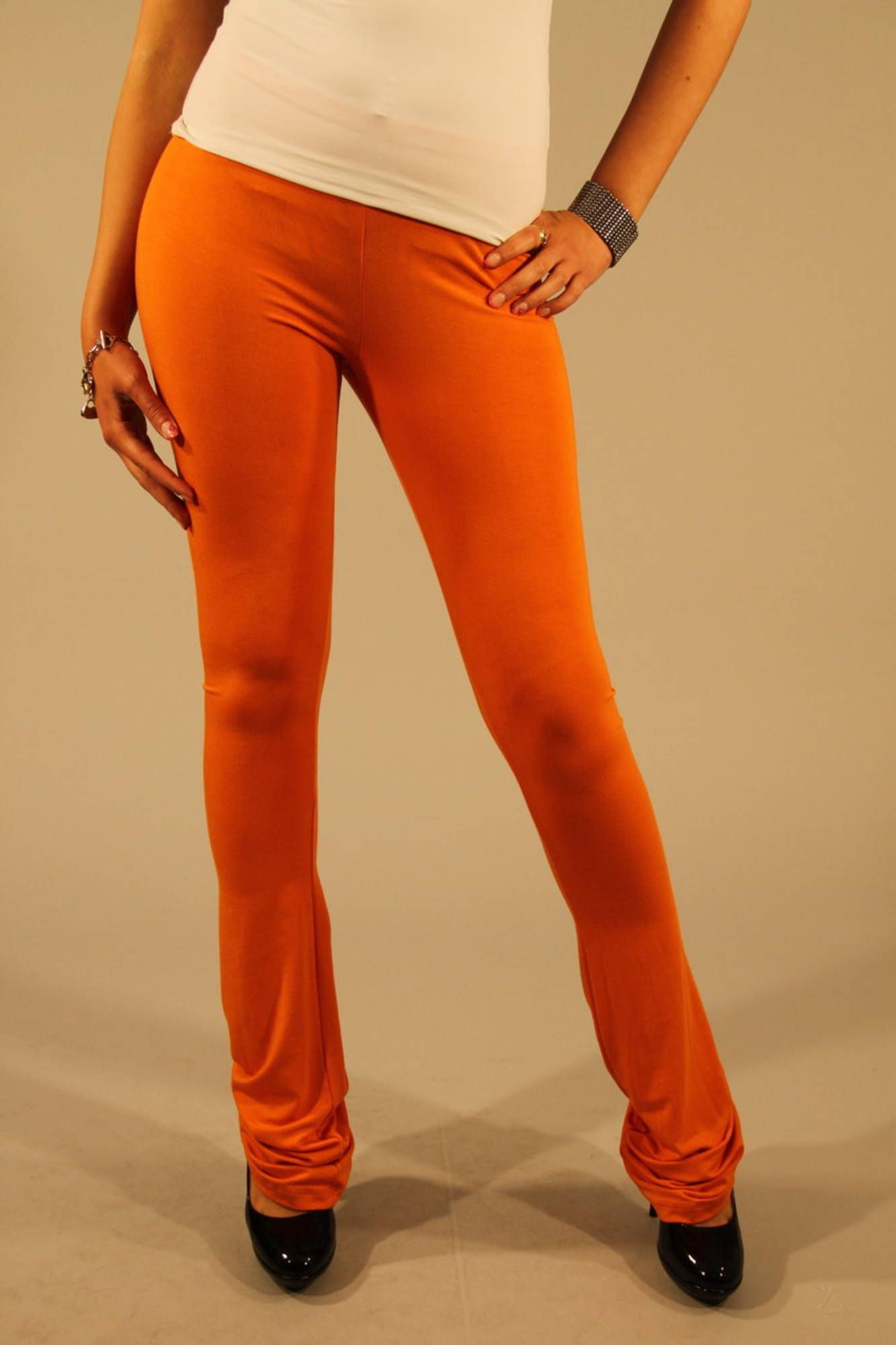 Chic Orange Elastic Waist Leggings