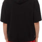 Black Cotton Half-Sleeve Hooded Sweatshirt