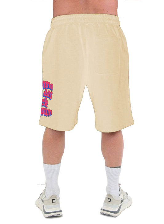 Beige Stretch Cotton Bermuda Shorts with Side Logo
