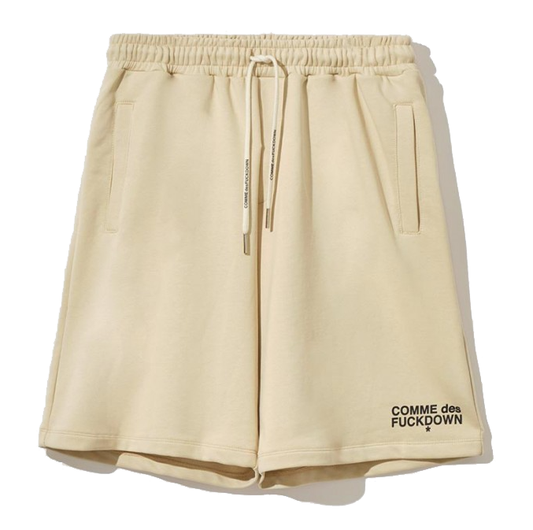 Beige Cotton Drawstring Bermuda Shorts