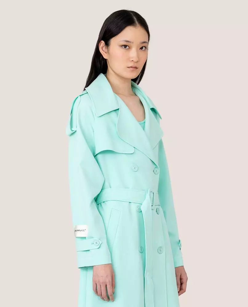 Elegant Light Blue Double-Breasted Trench Coat