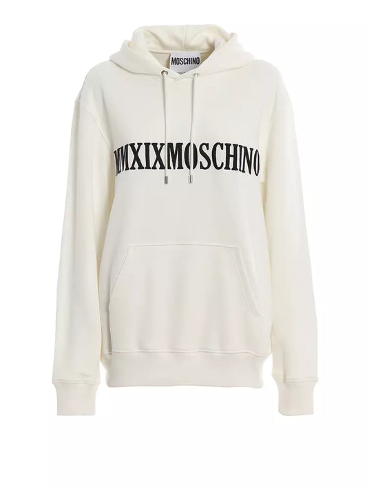 Chic White Cotton Hoodie with Contrast Print