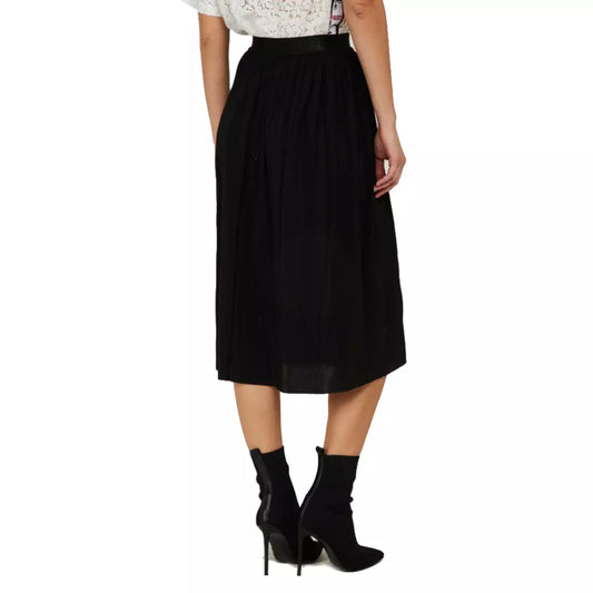 Chic Pleated Black Skirt with Logo Waistband