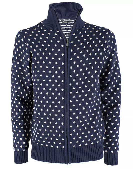 Chic High Collar Zip Sweater with Polka Dot Accent