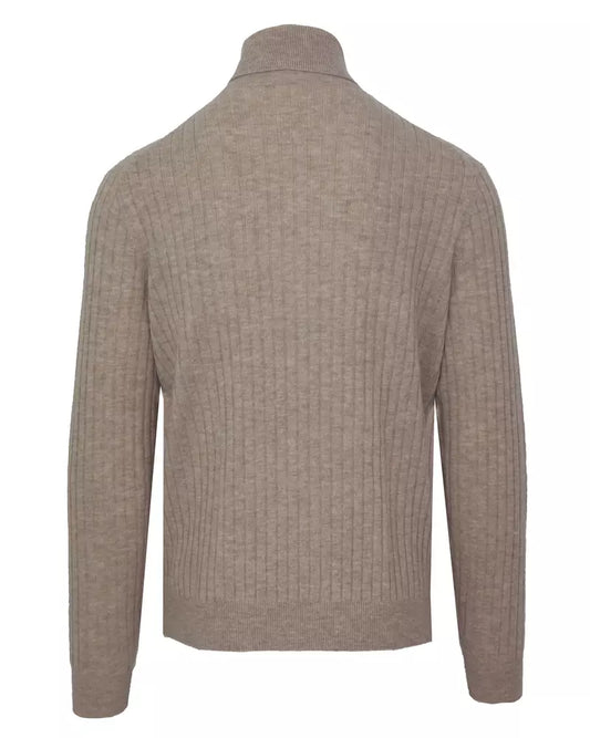 Beige Cashmere-Wool Blend Turtleneck Sweater