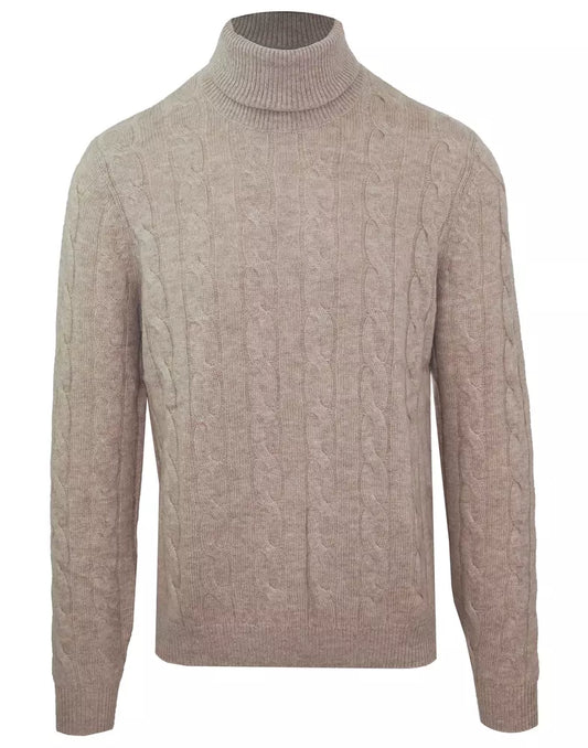 Elegant Beige Wool-Cashmere Turtleneck Sweater