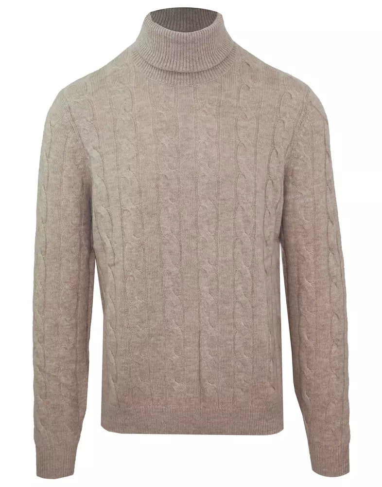 Elegant Beige Wool-Cashmere Turtleneck Sweater